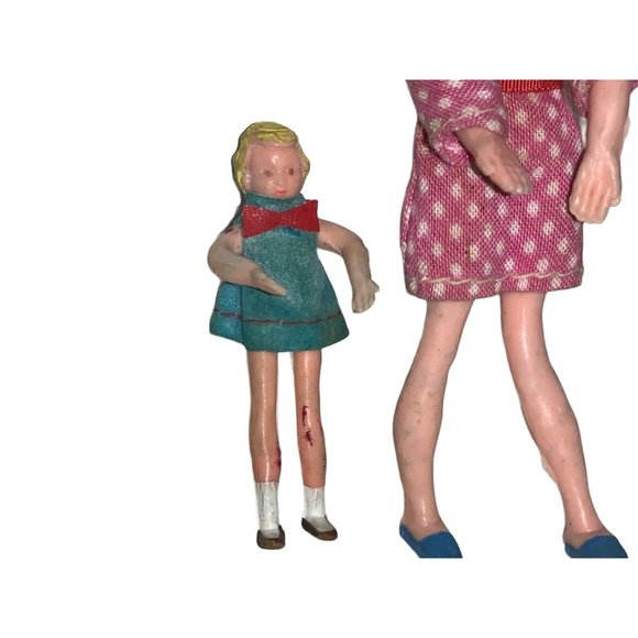 Vintage Miniature Dollhouse Doll Mother Young Lady and Girl Bendable Moveable - Picture 3 of 10